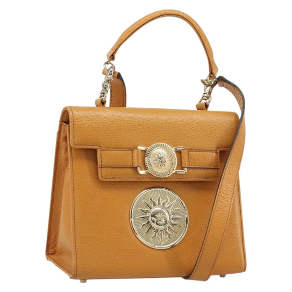 Gianni Versace Shoulder Bag Leather 2way Brown Gold Auth BA12090A