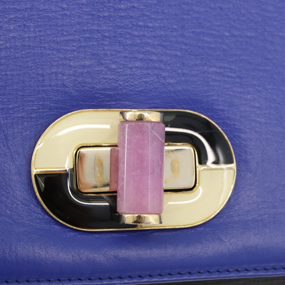 BVLGARI Isabella Rossellini Shoulder Bag Leather Blue Gold Auth BA12091A