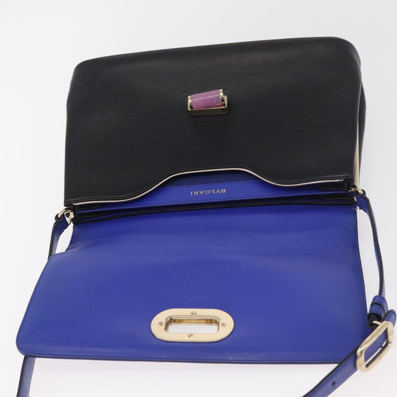 BVLGARI Isabella Rossellini Shoulder Bag Leather Blue Gold Auth BA12091A