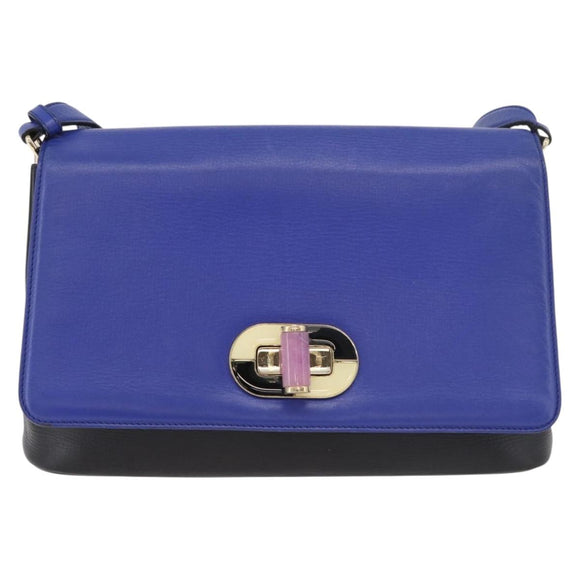 BVLGARI Isabella Rossellini Shoulder Bag Leather Blue Gold Auth BA12091A