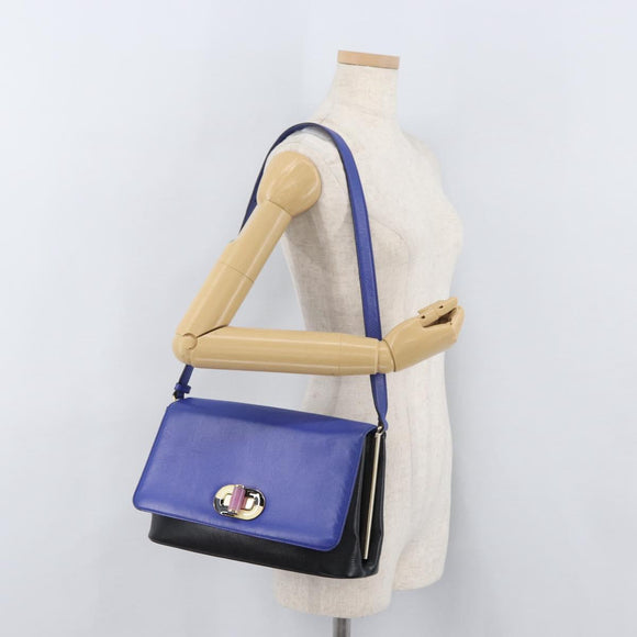 BVLGARI Isabella Rossellini Shoulder Bag Leather Blue Gold Auth BA12091A