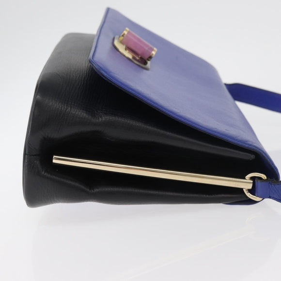 BVLGARI Isabella Rossellini Shoulder Bag Leather Blue Gold Auth BA12091A