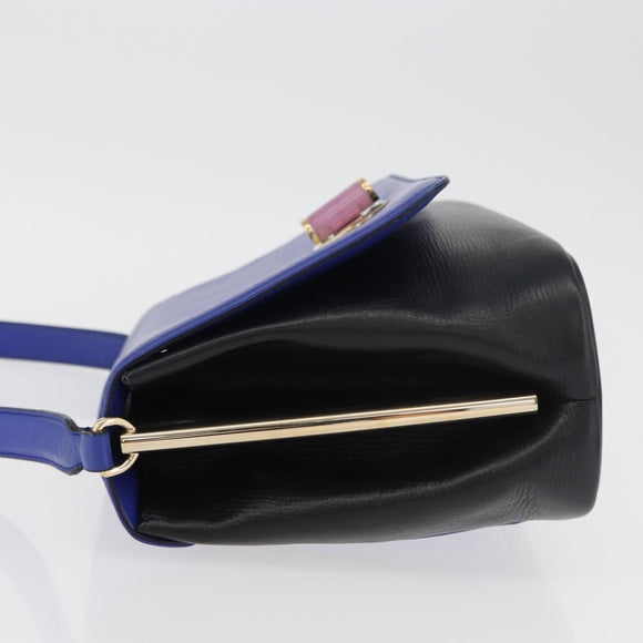 BVLGARI Isabella Rossellini Shoulder Bag Leather Blue Gold Auth BA12091A