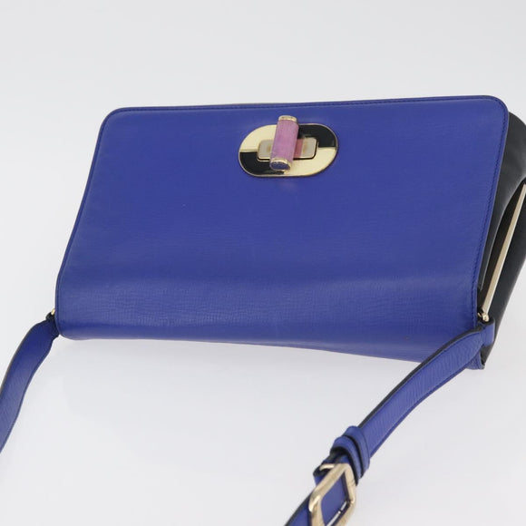 BVLGARI Isabella Rossellini Shoulder Bag Leather Blue Gold Auth BA12091A