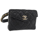 CHANEL Matelassé Chain Gürteltasche Lammleder Schwarz Gold CC Auth BA12100-1