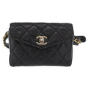 CHANEL Matelassé Chain Gürteltasche Lammleder Schwarz Gold CC Auth BA12100-13