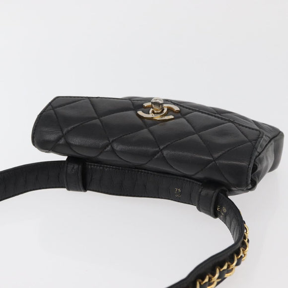 CHANEL Matelassé Chain Gürteltasche Lammleder Schwarz Gold CC Auth BA12100