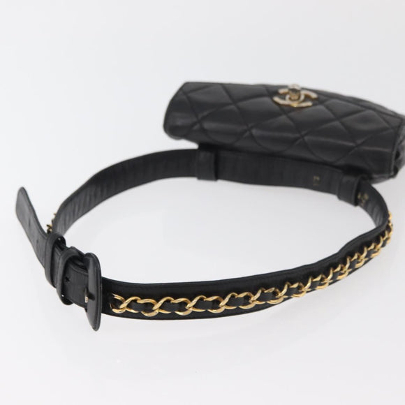 CHANEL Matelassé Chain Gürteltasche Lammleder Schwarz Gold CC Auth BA12100