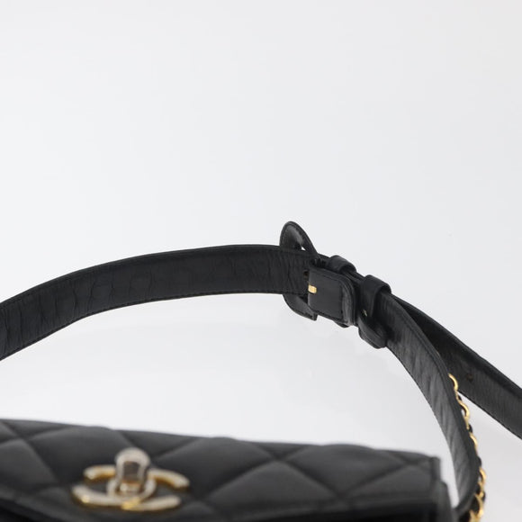 CHANEL Matelassé Chain Gürteltasche Lammleder Schwarz Gold CC Auth BA12100