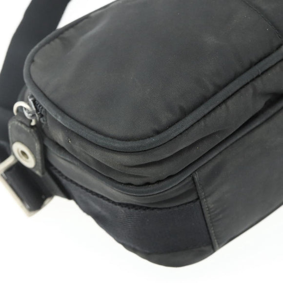 PRADA Shoulder Bag Nylon Black Silver Auth BA12104