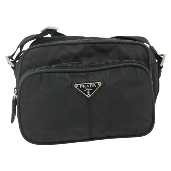 PRADA Shoulder Bag Nylon Black Silver Auth BA12104