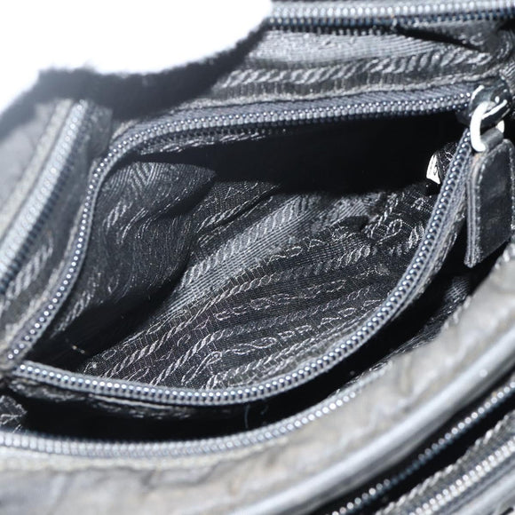 PRADA Shoulder Bag Nylon Black Silver Auth BA12104