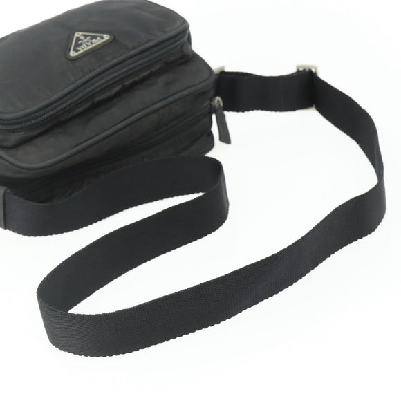 PRADA Shoulder Bag Nylon Black Silver Auth BA12104