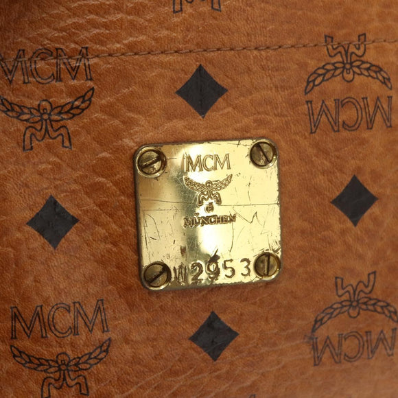 MCM Vicetos Logogram Tote Bag PVC Leather Brown Gold Auth BA12112