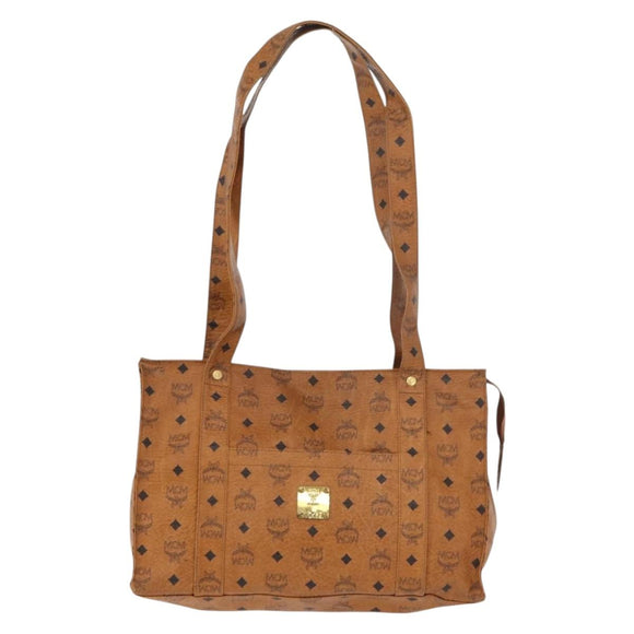 MCM Vicetos Logogram Tote Bag PVC Leather Brown Gold Auth BA12112