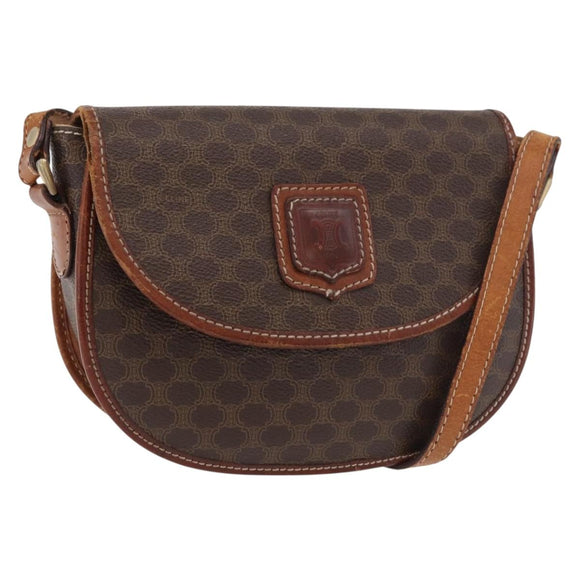 CELINE Macadam Canvas Shoulder Bag PVC Leather Brown Gold Auth BA12117