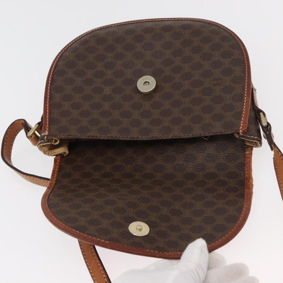 CELINE Macadam Canvas Shoulder Bag PVC Leather Brown Gold Auth BA12117
