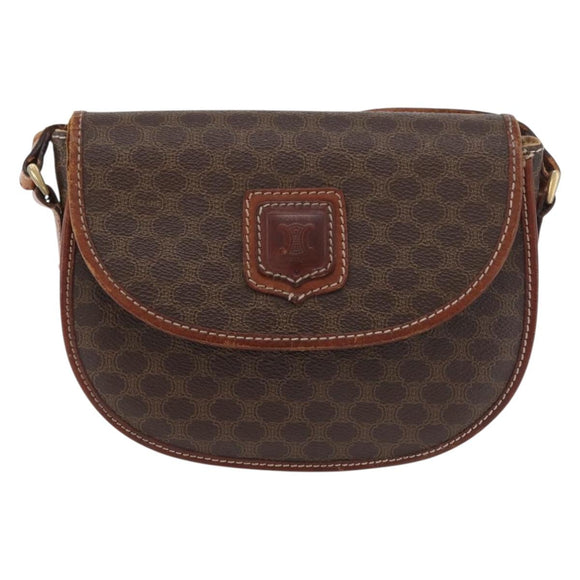 CELINE Macadam Canvas Shoulder Bag PVC Leather Brown Gold Auth BA12117