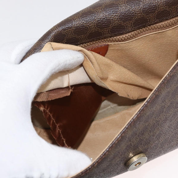 CELINE Macadam Canvas Shoulder Bag PVC Leather Brown Gold Auth BA12117