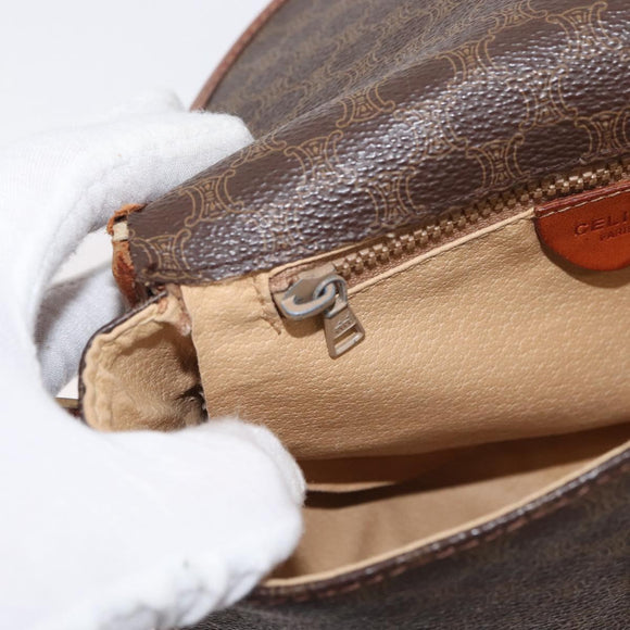 CELINE Macadam Canvas Shoulder Bag PVC Leather Brown Gold Auth BA12117