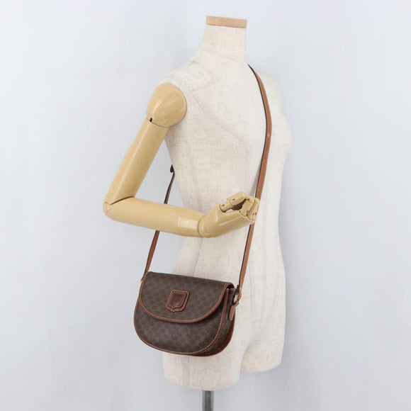 CELINE Macadam Canvas Shoulder Bag PVC Leather Brown Gold Auth BA12117