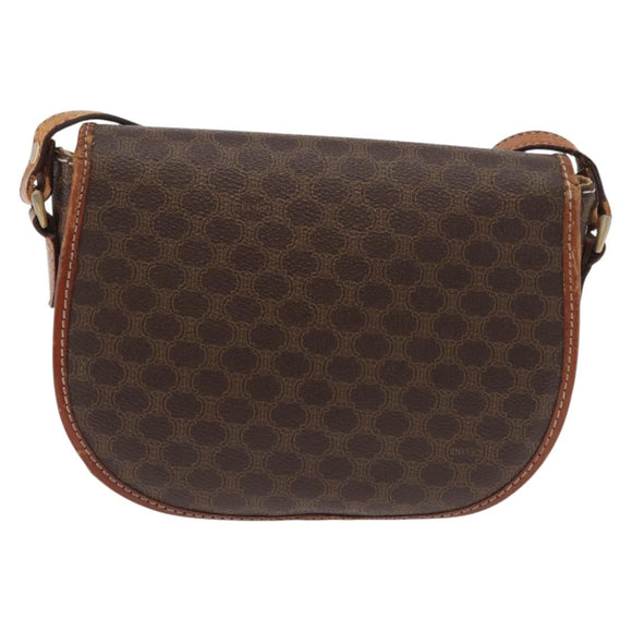 CELINE Macadam Canvas Shoulder Bag PVC Leather Brown Gold Auth BA12117