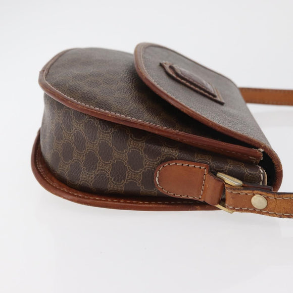 CELINE Macadam Canvas Shoulder Bag PVC Leather Brown Gold Auth BA12117