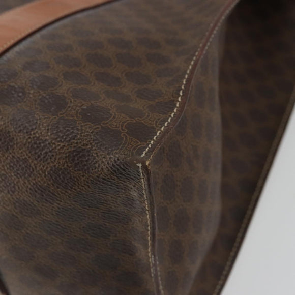 CELINE Macadam Canvas Tote Bag PVC Leather Brown Gold Auth BA12120
