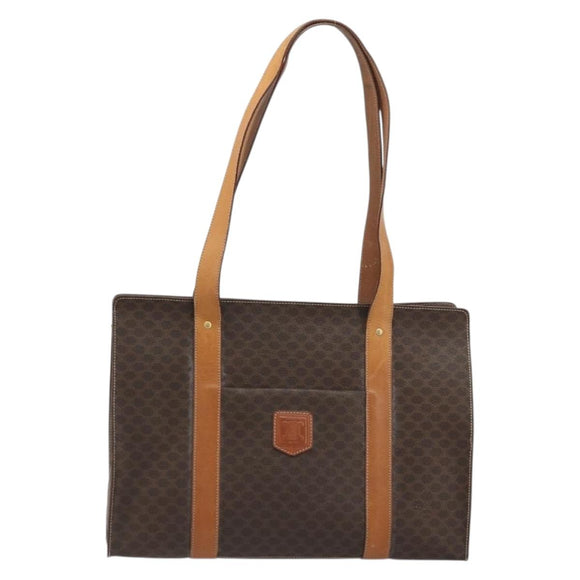 CELINE Macadam Canvas Tote Bag PVC Leather Brown Gold Auth BA12120