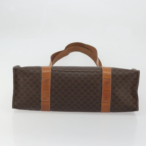 CELINE Macadam Canvas Tote Bag PVC Leather Brown Gold Auth BA12120