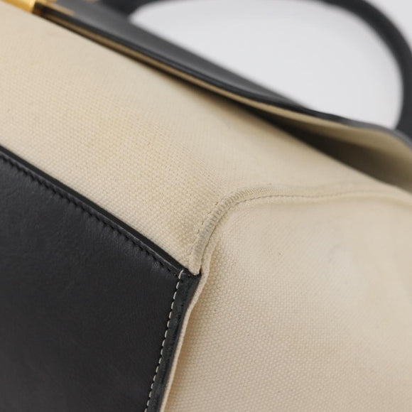 CELINE Trapeze Hand Bag Canvas Leather 2way Gold Beige Auth BA12121A