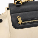 CELINE Trapeze Hand Bag Canvas Leather 2way Gold Beige Auth BA12121A-19
