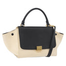 CELINE Trapeze Hand Bag Canvas Leather 2way Gold Beige Auth BA12121A-1