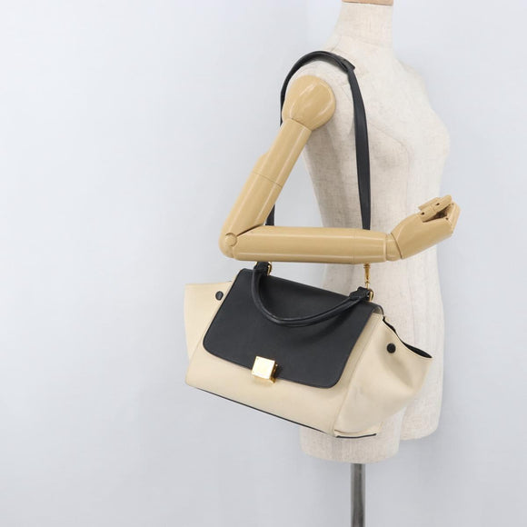 CELINE Trapeze Hand Bag Canvas Leather 2way Gold Beige Auth BA12121A