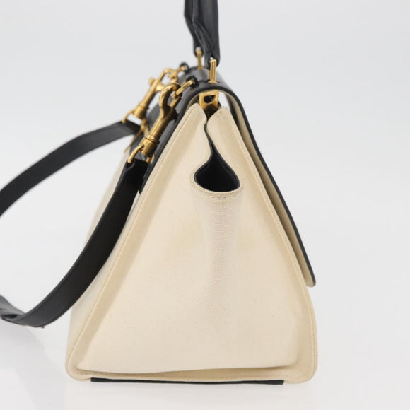 CELINE Trapeze Hand Bag Canvas Leather 2way Gold Beige Auth BA12121A