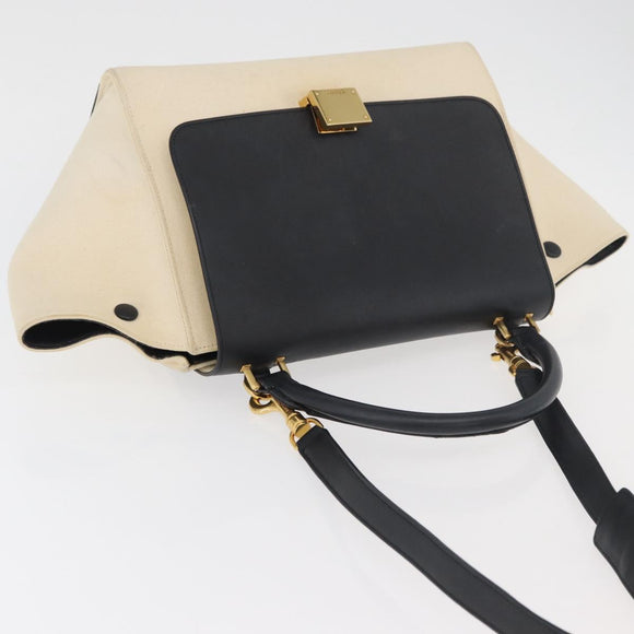 CELINE Trapeze Hand Bag Canvas Leather 2way Gold Beige Auth BA12121A