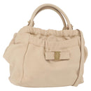 Salvatore Ferragamo Vala Hand Bag Leather 2way Ivory Gold Auth BA12126A-1