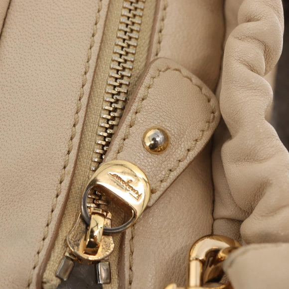 Salvatore Ferragamo Vala Hand Bag Leather 2way Ivory Gold Auth BA12126A