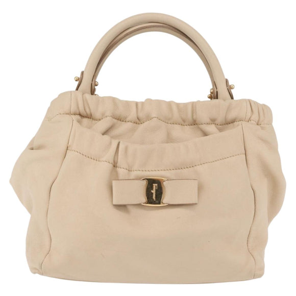 Salvatore Ferragamo Vala Hand Bag Leather 2way Ivory Gold Auth BA12126A
