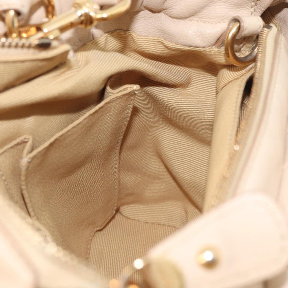 Salvatore Ferragamo Vala Hand Bag Leather 2way Ivory Gold Auth BA12126A