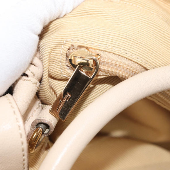 Salvatore Ferragamo Vala Hand Bag Leather 2way Ivory Gold Auth BA12126A