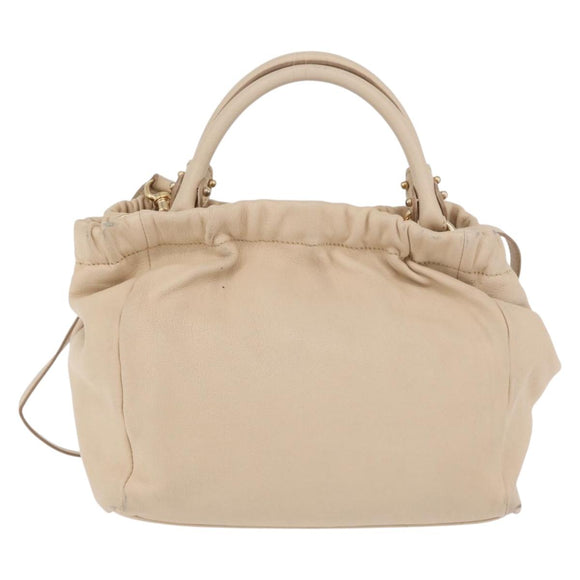 Salvatore Ferragamo Vala Hand Bag Leather 2way Ivory Gold Auth BA12126A