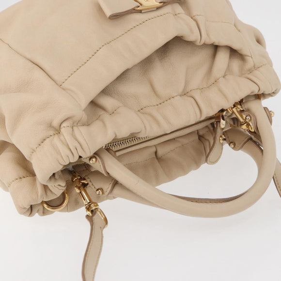 Salvatore Ferragamo Vala Hand Bag Leather 2way Ivory Gold Auth BA12126A