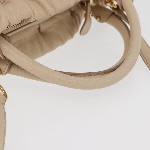 Salvatore Ferragamo Vala Hand Bag Leather 2way Ivory Gold Auth BA12126A