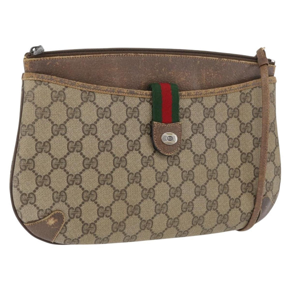 GUCCI GG Supreme Web Sherry Line Bag PVC Beige Gold Red 904 02 026 Auth BA12127