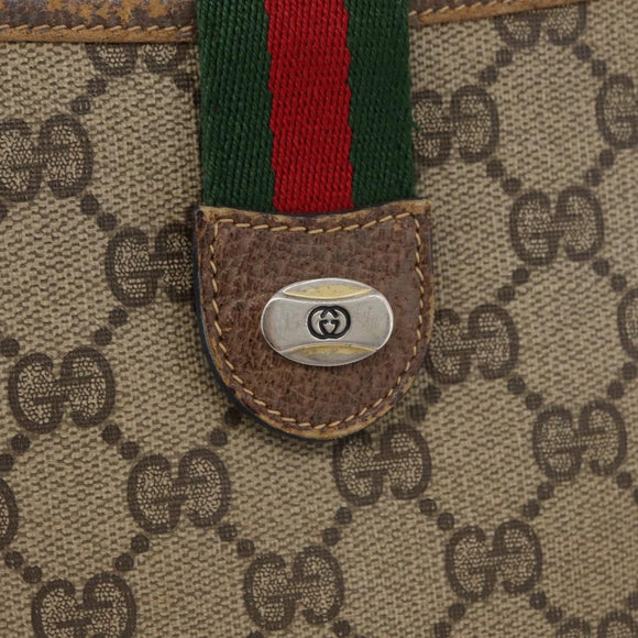 GUCCI GG Supreme Web Sherry Line Bag PVC Beige Gold Red 904 02 026 Auth BA12127
