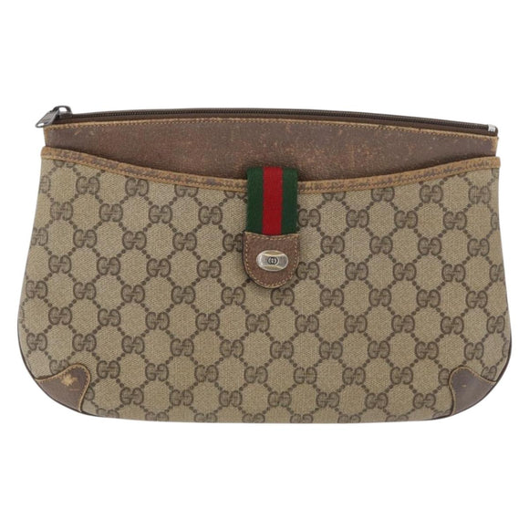 GUCCI GG Supreme Web Sherry Line Bag PVC Beige Gold Red 904 02 026 Auth BA12127