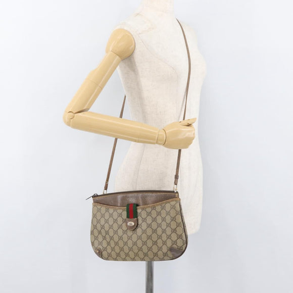 GUCCI GG Supreme Web Sherry Line Bag PVC Beige Gold Red 904 02 026 Auth BA12127