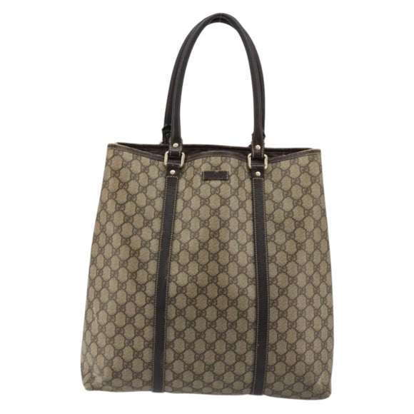 GUCCI GG Supreme Tote Bag PVC Beige Gold 223668 Auth BA12128
