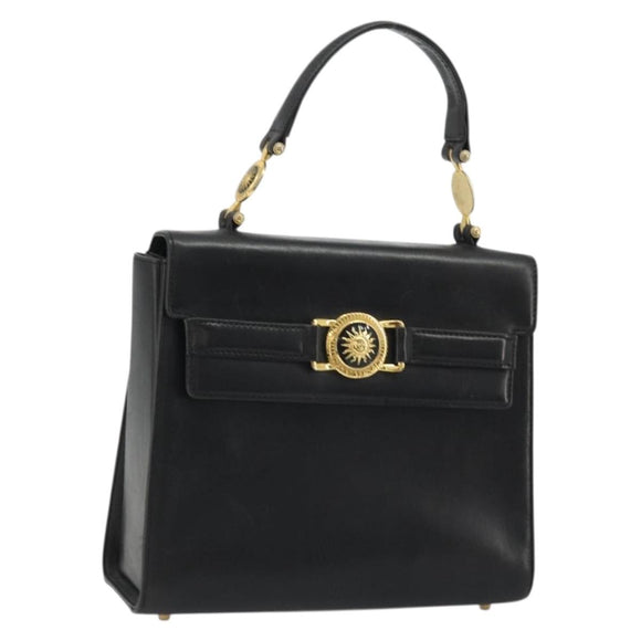 Gianni Versace Hand Bag Leather Black Gold Auth BA12129A